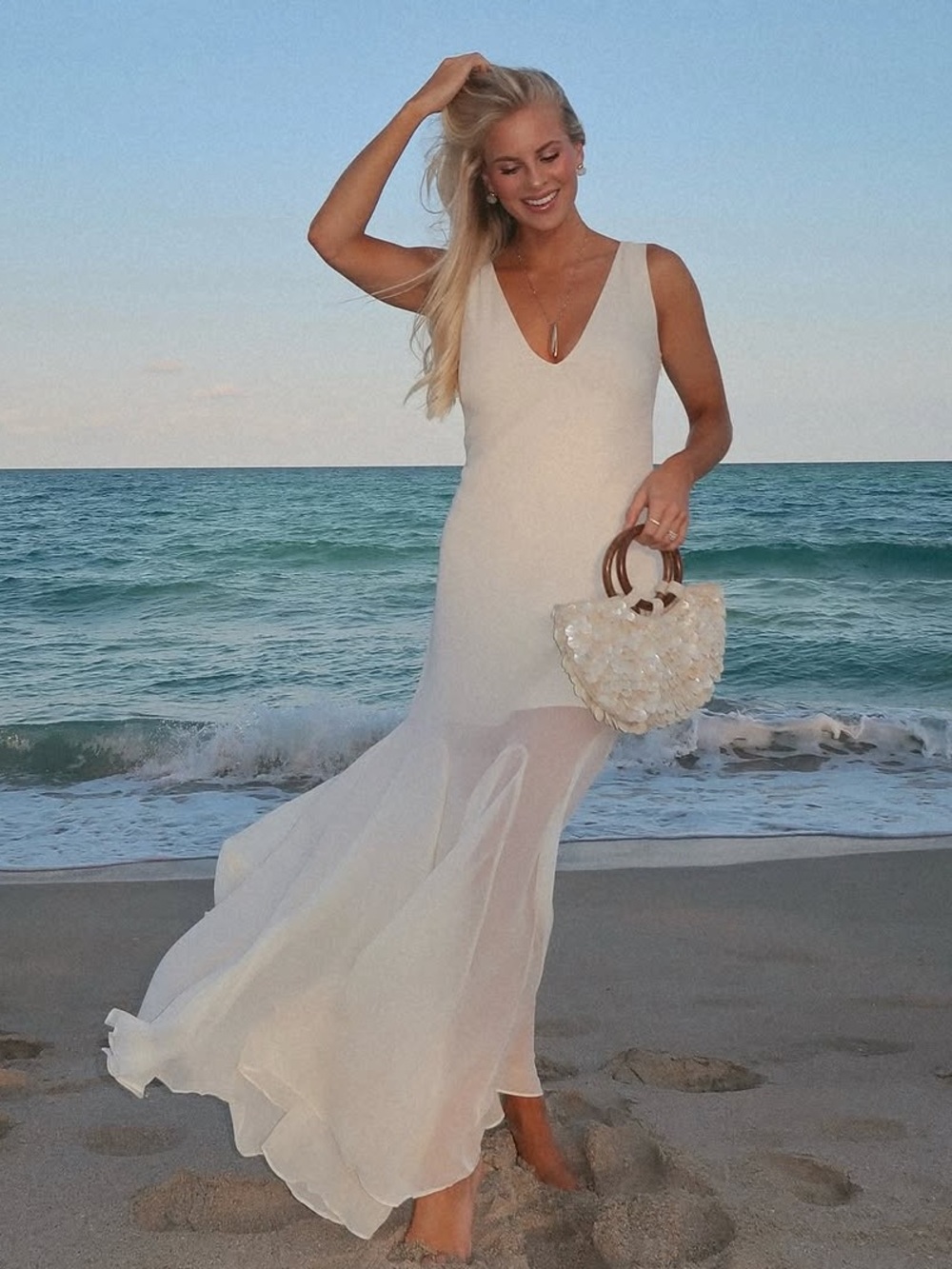 Abercrombie & Fitch Cream V-Neck Sleeveless Maxi Dress